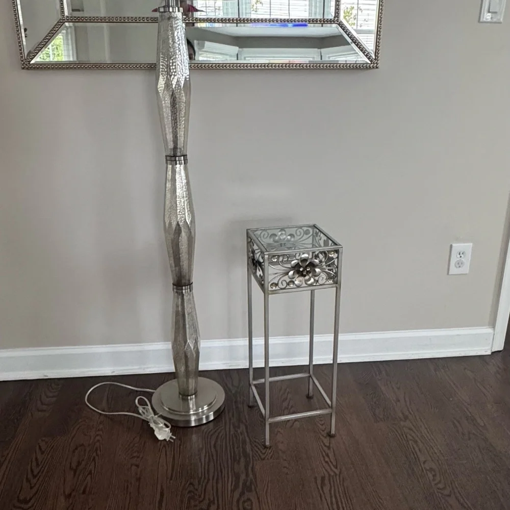 Silver Decorative Wall Mirror with Beaded Frame